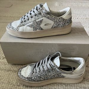 GOLDEN GOOSE Stardan Silver Glitter Sneakers Size 37